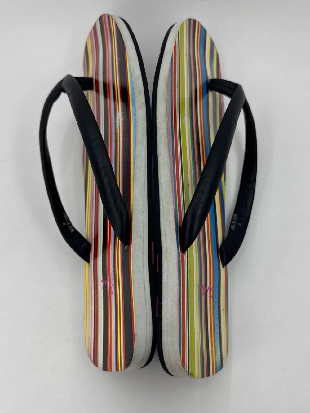 VTG Paul Smith Slip-on Sandals Striped Black Leather Strap Flip Flop Men M US 10